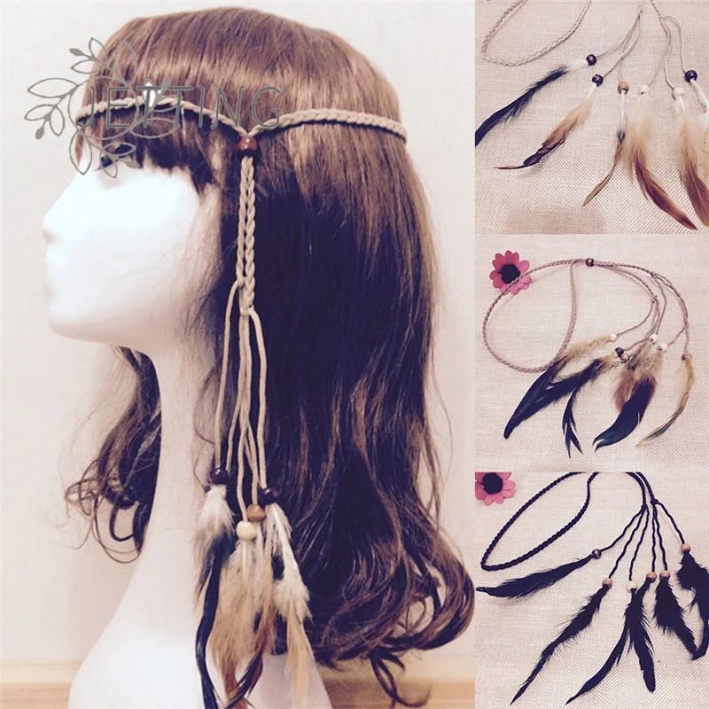 

(SMTGDP11)1Pc Boho Peacock Feather Headdress Feather Headband Women Festival Feather Headband Hippie Headdress Hair Accessories