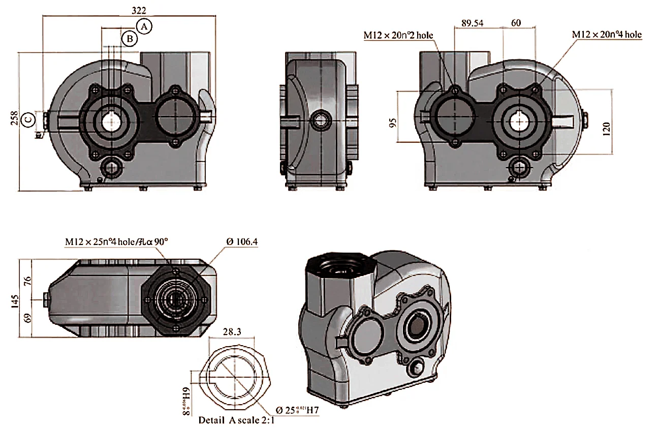 KRT190 Heavy‑Duty High Torque Farm Reducer Gearbox, Replacement Compatible For Berma RT190 For Manure Spreading Machinery