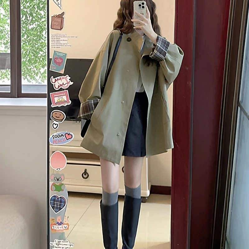 Giacca da donna primavera autunno nuovo stile tinta unita giacca a vento manica lunga colletto polo casual elegante moda trench coreano