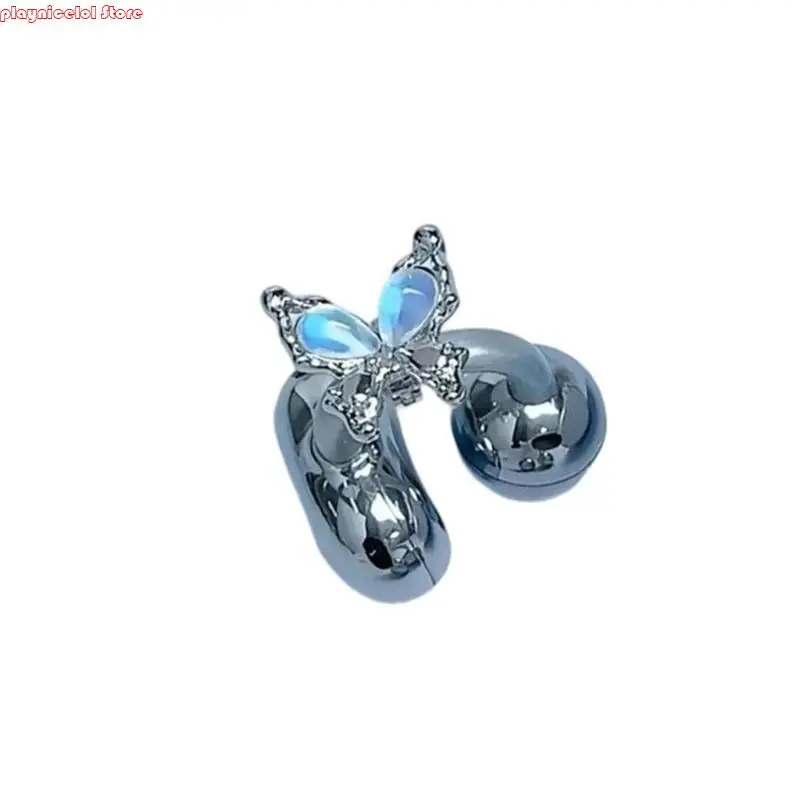 E8ba Sparkling Rhinestones Butterfly หูฟังตกแต่งโลหะเครื่องประดับคลิปคลิป Charm