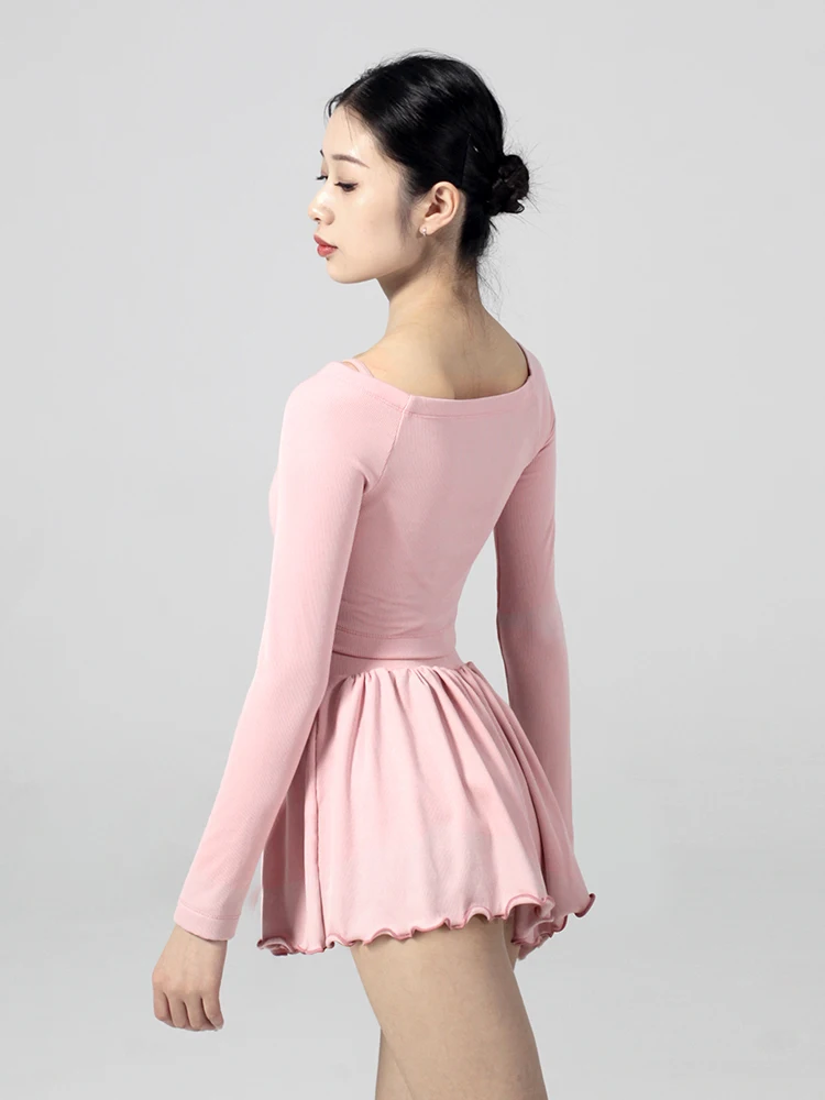 Women Knitted shorts and top sets Modern Sweaters Ballet Dance Knitwear Sweater Warm Thermal Coat Boat Neck Knit Jacket Tops