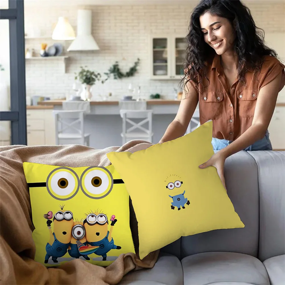 Anime Minions Kawaii Pillow Covers Cartoon Sofa Decorative Home Double-sided Printing Short Plush Cute Cushion Cover