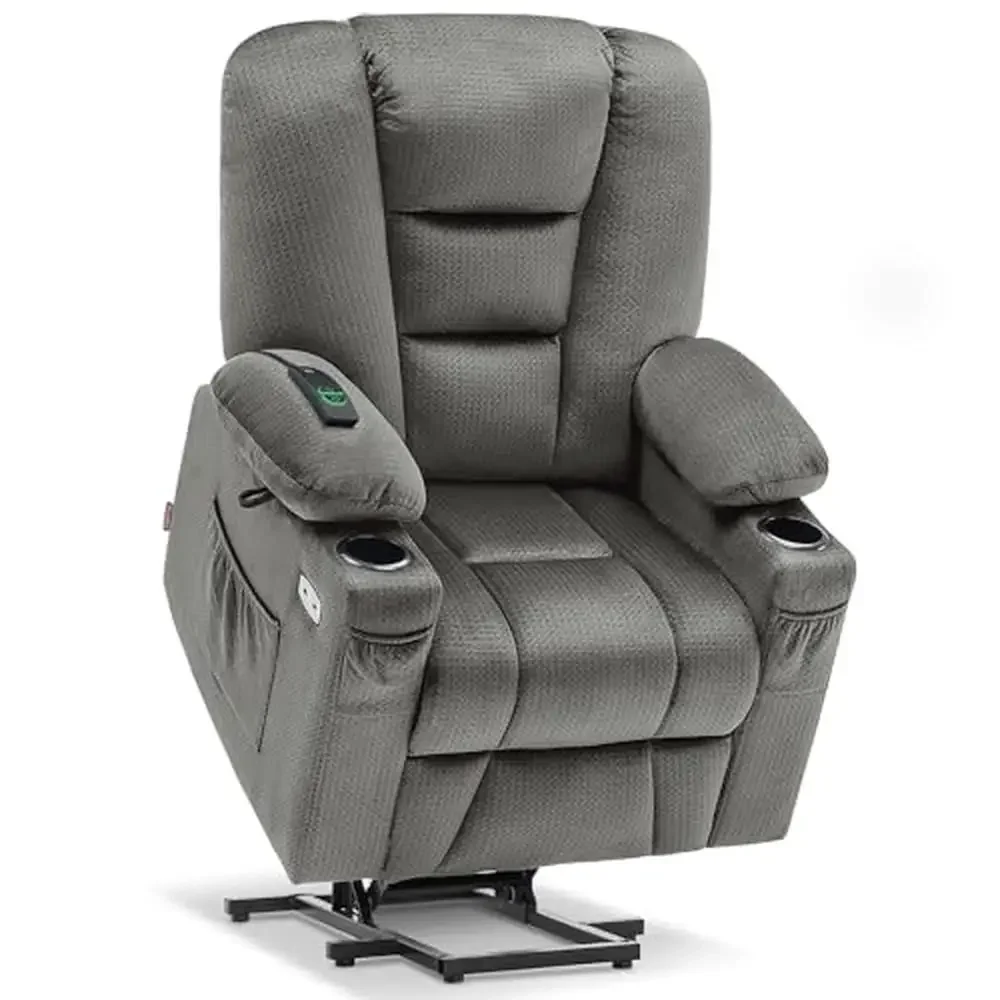 Power Lift Recliner Chair with Massage Heat USB Ports Fabric Small 7569 Convenient Cup Holders Extended Footrest Vibration