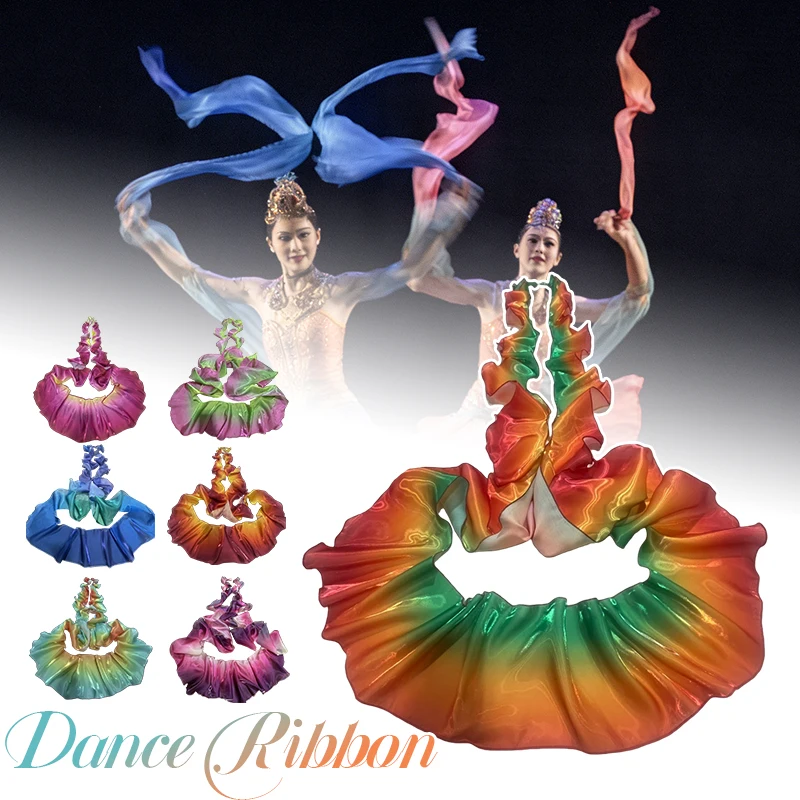 

Шелковые перчатки в этническом стиле Дуньхуан с узором пламени, градиентом и спиральными лентами, для танцев, в стиле Древнего Китая