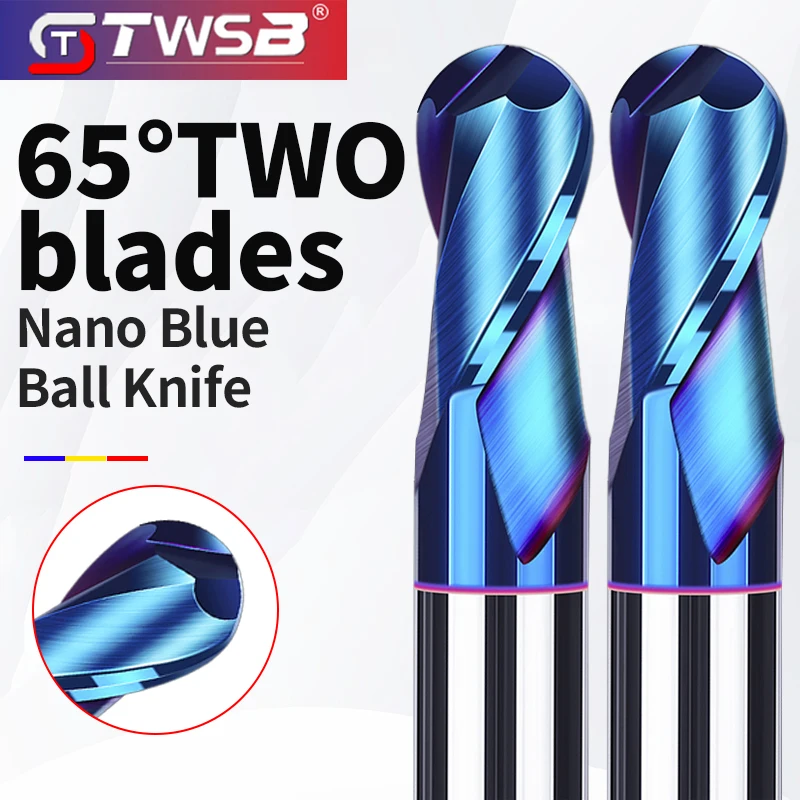 

HRC65 degree nano-blue tungsten steel double-edged ball cutter, tungsten carbide, for CNC milling machine