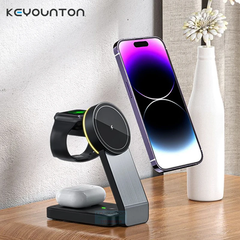 15W Fast Wireless Charger Dock Station For iPhone 15 14 13 12 11 XS XR X 8 Apple Watch 8 7 6 SE 5 AirPods 3 Pro 2 Charging Stand