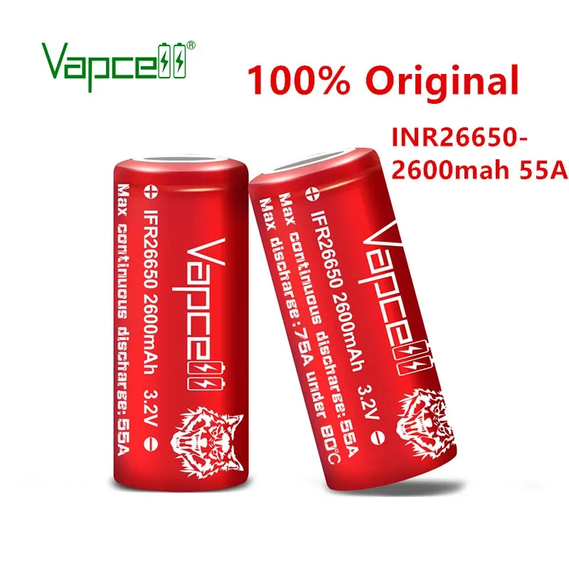 Original Vapcell lifepo4 IFR26650 2600mah Rechargable Battery 55A beat A123 26650 M1B 2500mah For Solar Light Tourist Golf Cart