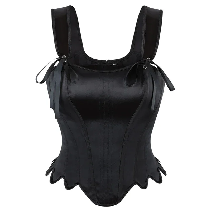 

Women Black Satin Overbust Corset Tops Gothic Vintage Shoulder Straps Bustier Body Shaper Sexy Lingerie Corselet