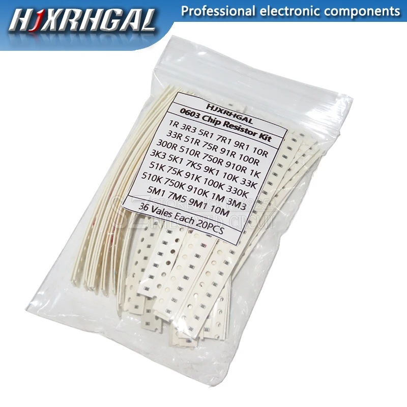 36 kinds * 20PCS =720PCS 0603 0805 1206 SMD Resistor Kit Assorted Kit 1 ohm- 10M ohm Hjxrhgal