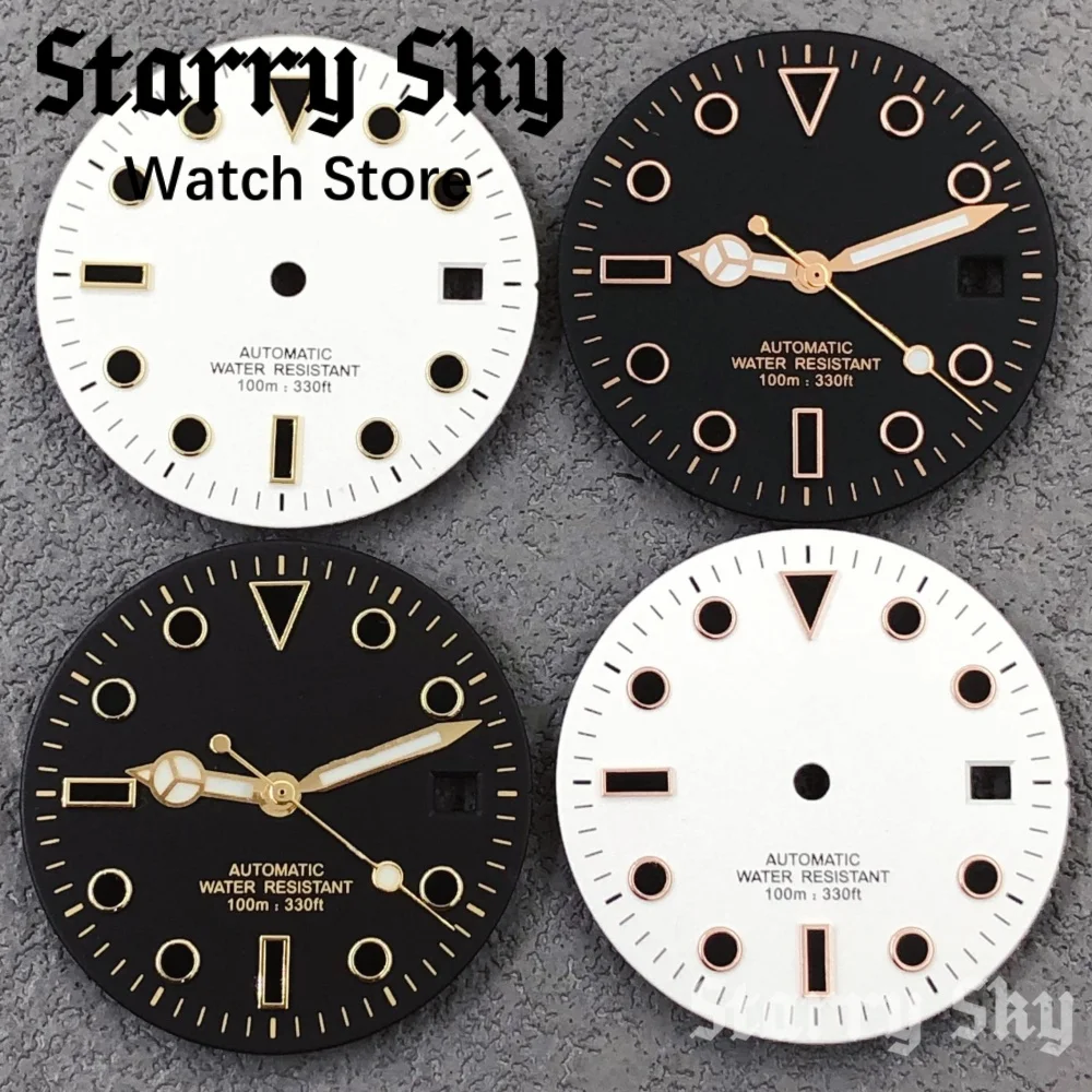 Starry Sky 29mm Gold/Rose Gold Marks Black/White Matte Sterile Watch Dial Watch Hands Fit NH35/PT5000 Movement Watch Accessories