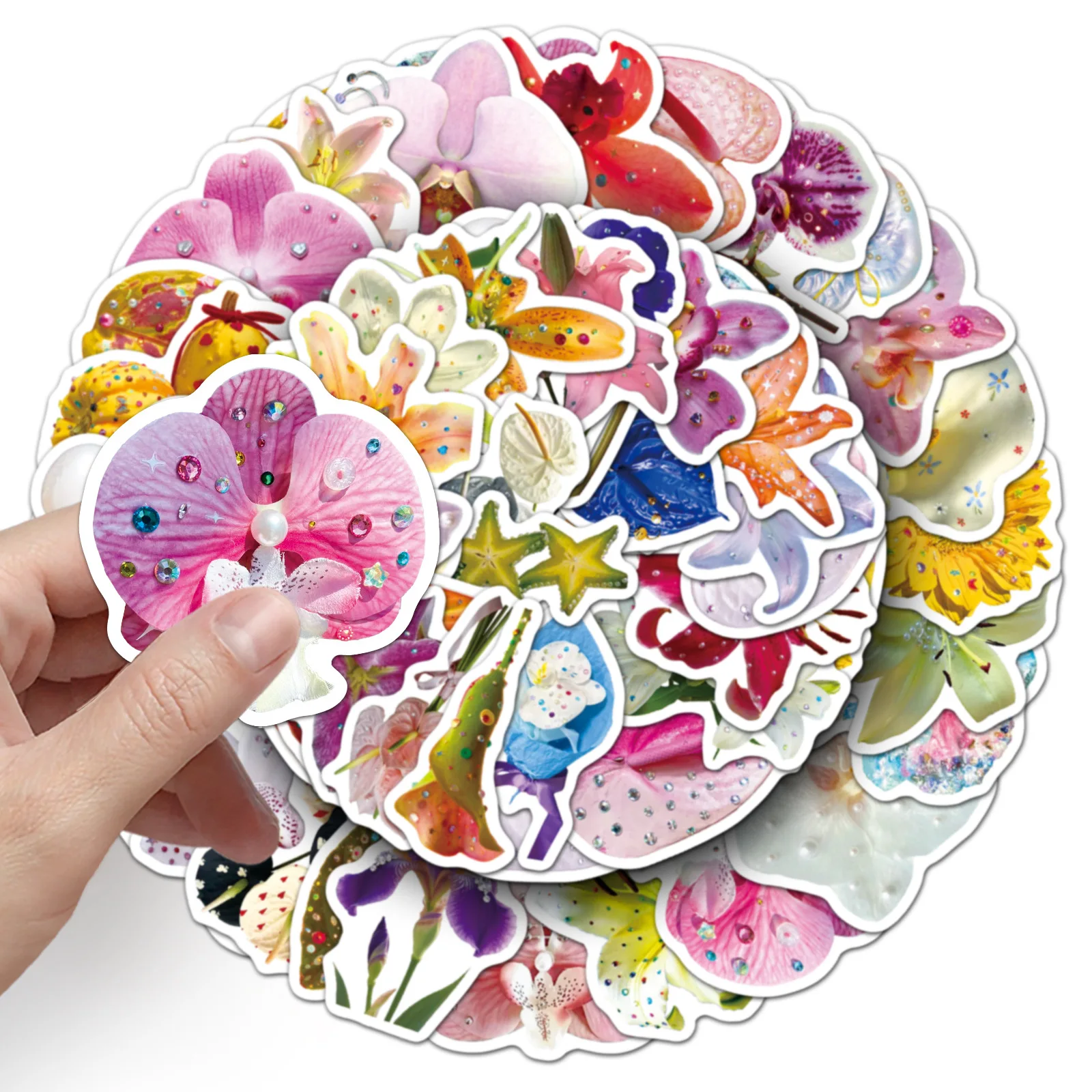 50PCS Laser Style Cartoon Plants Flowers Stickers Kids Toy Gifts Creative Decoration Bicycle Desk Bookshelf Waterproof Decals