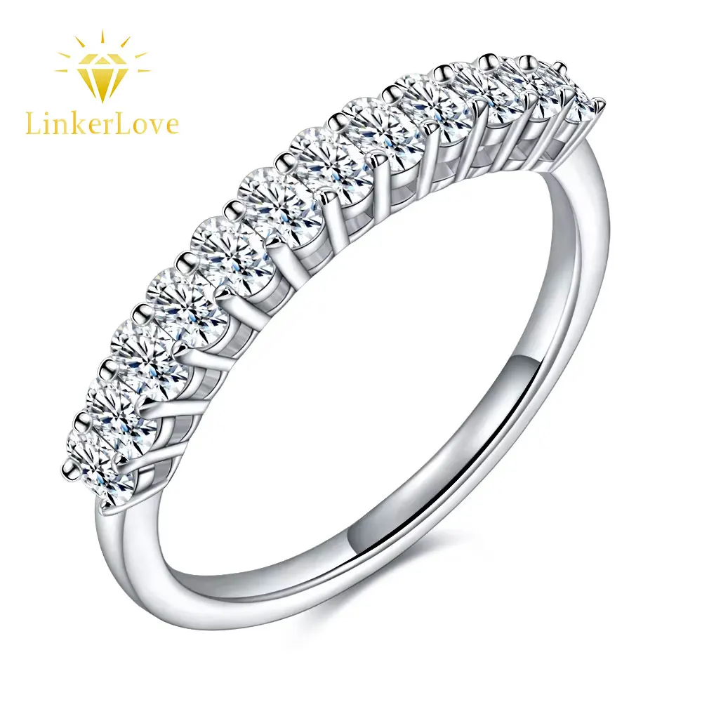 LinkerLove Moissanite Half Eternity Wedding Band S925 Sterling Silver 12pcs Oval Cut Diamond Engagement Ring Dainty Jewelry Gift