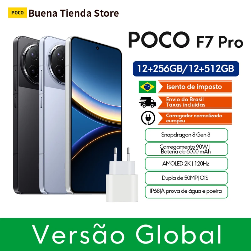 POCO F7 Pro ثنائي الشريحة 512 جيجابايت أسود 12 جيجابايت رام سنابدراجون 8 الجيل 3 90 وات أسود 6,67 شاشة 50 ميجابكسل بطارية 6000 مللي أمبير في الساعة
