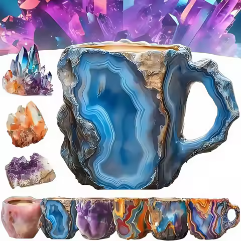 1PC Multi-Colored Mineral Crystal Coffee Mug，Natural Mineral Crystal Mug， Colorful Crystal Christmas Mugs,Christmas Gift New