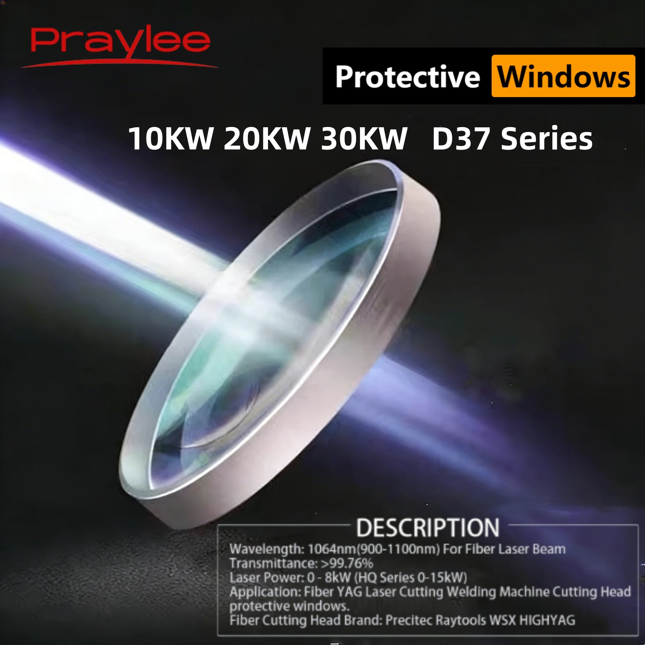 Praylee Fiber Laser Lens 37x7 10kw 20kw 30kw Fiber Laser Protective Lens 37x7 for Raytools BS12K BS20K BM06K Laser Head