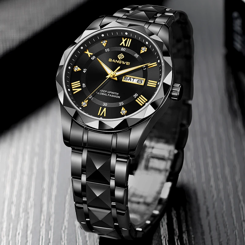 BANGWEI 2026 جديد فاخر ساعات رجالية LIGE موضة عادية كوارتز ساعة اليد 30 متر مقاوم للماء مضيئة الصلب ساعة رجالي Reloj Hombre