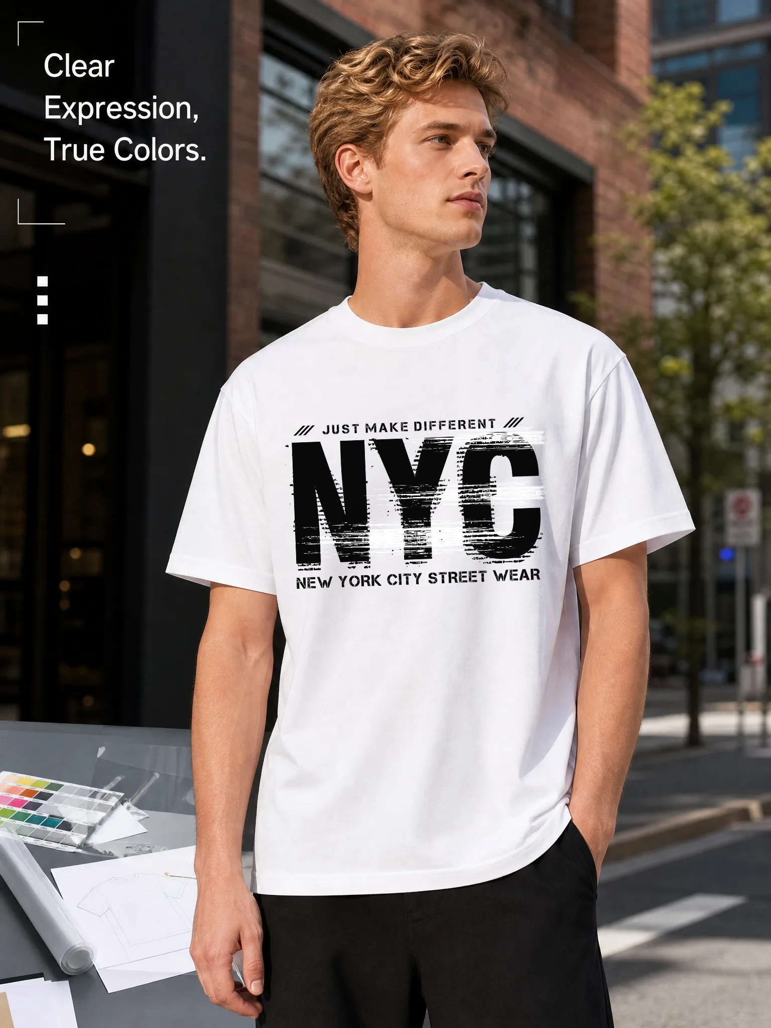Street Fashion Nyc - T-shirt blanc à manches courtes et