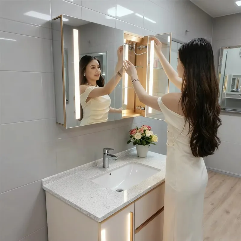 

[Hot Sale] Hotel Shaver Socket Electrical Outlet AC+USB Port Smart Touch Sensor Bathroom Mirror Cabinet With Light