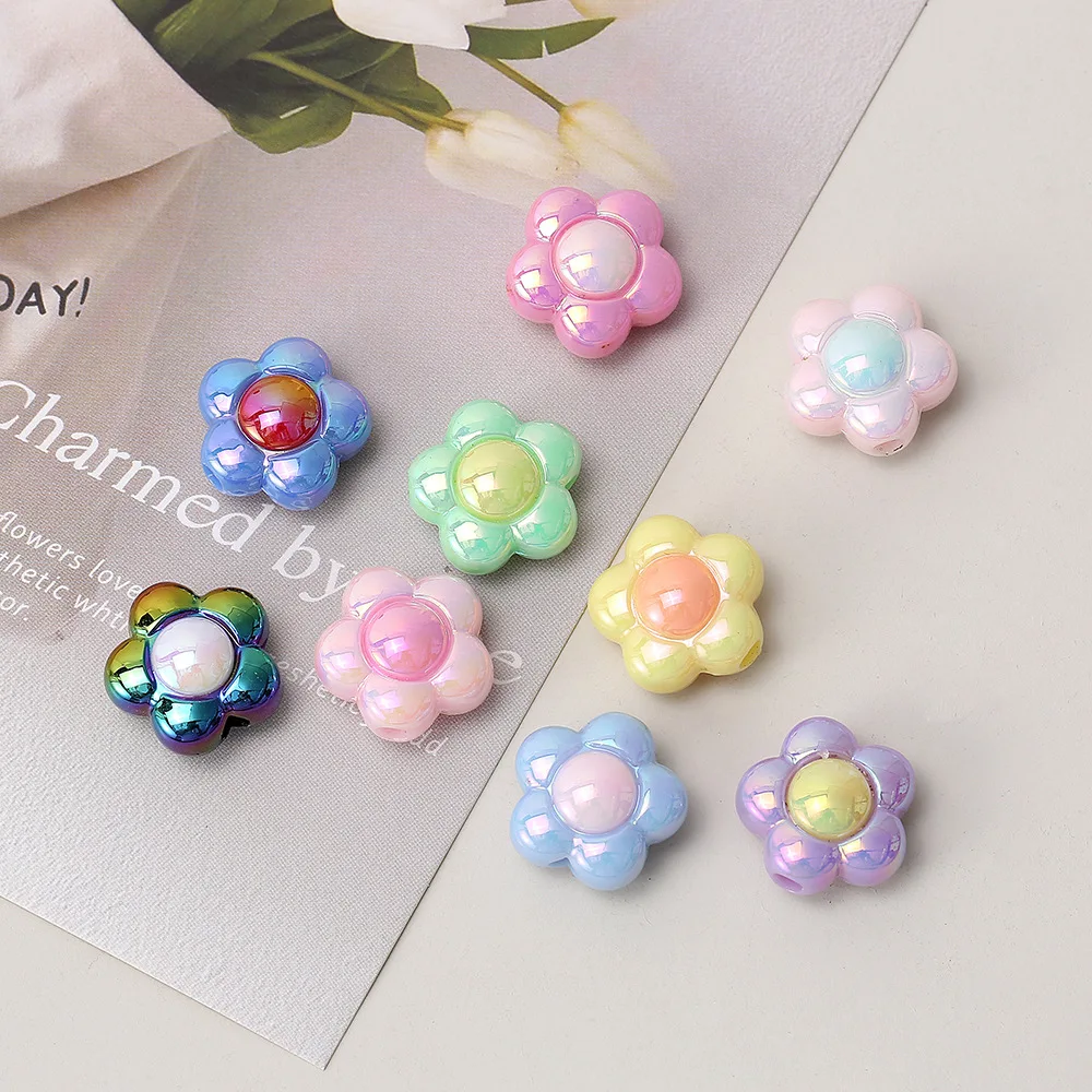 Acrylic Two-Color Plum Blossom With Hole Beads DIY Handmade UV Plated Necklace Bracelet Making Accessories Material