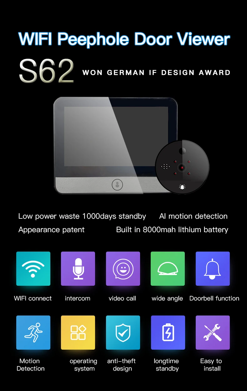 Tuya-Interphone vocal et vidéo intelligent sans fil, surveillance du système domestique, vision nocturne 6000ma, détection de mouvement PIR, Wi-Fi HD