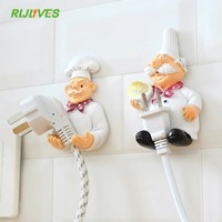 Useful Cartoon Cook Chef Outlet Plug Holder Cord Storage Rack Decorative Wall Shelf Key Holder Shelves Kitchen Hook