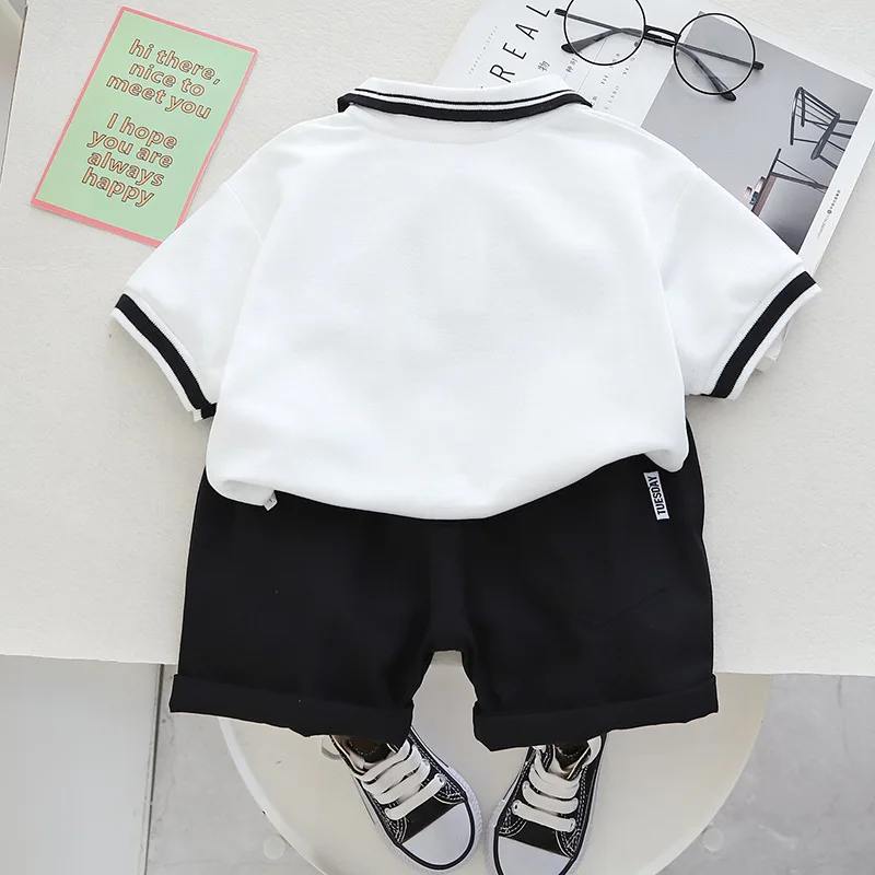 Summer new children\'s clothing boys simple lapel POLO short-sleeved set boys baby shorts casual two-piece set