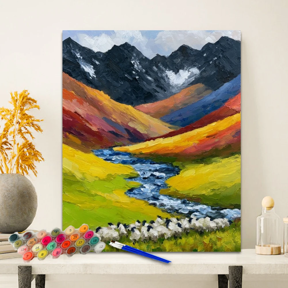 DIY Paint By Numbers Kit  Highland Sheep  Acrylic Canvas Digital Painting Wall Art Home Decor Anniversary Gift