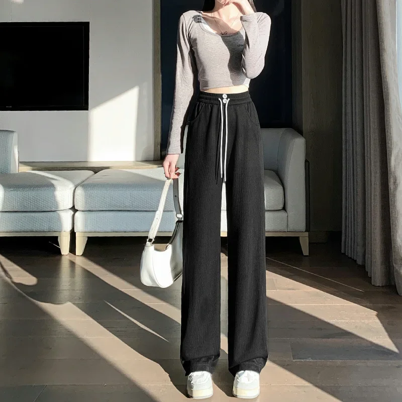 Women's Spring Autumn Casual Straight-Leg White Banana Pants New 2024 Style Lightweight Thin Cut Sweatpants Wide Leg