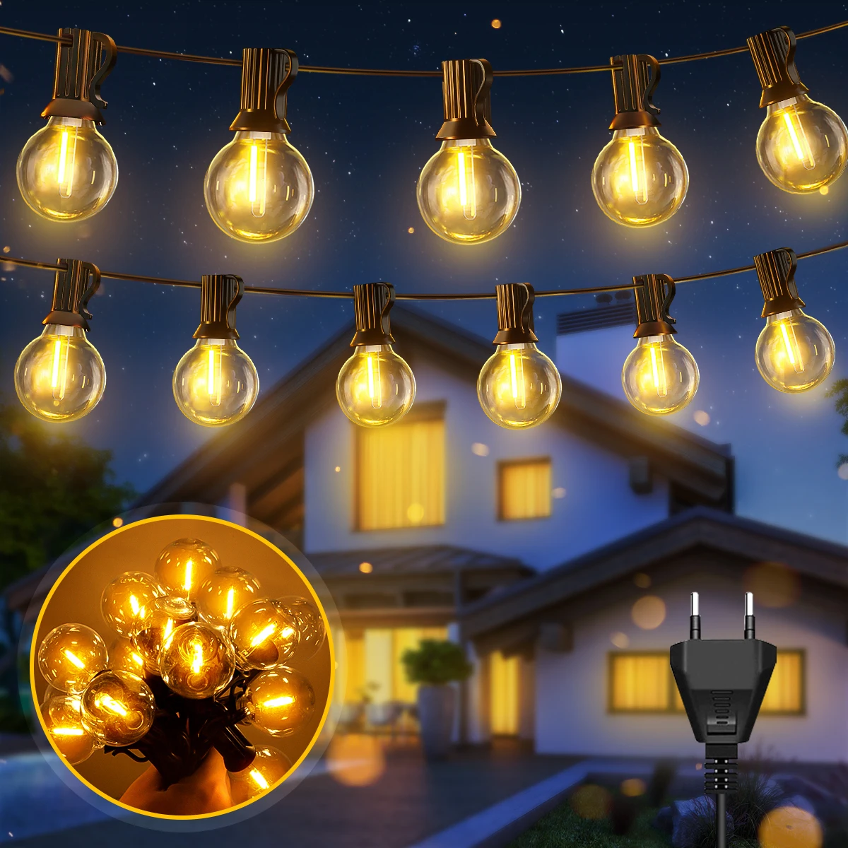 30M/15M G40 LED Globe Lichtslingers Buiten met EU-stekker, waterdichte aaneenschakelbare hanglamp voor feesttuinbalkon - afbeelding 2