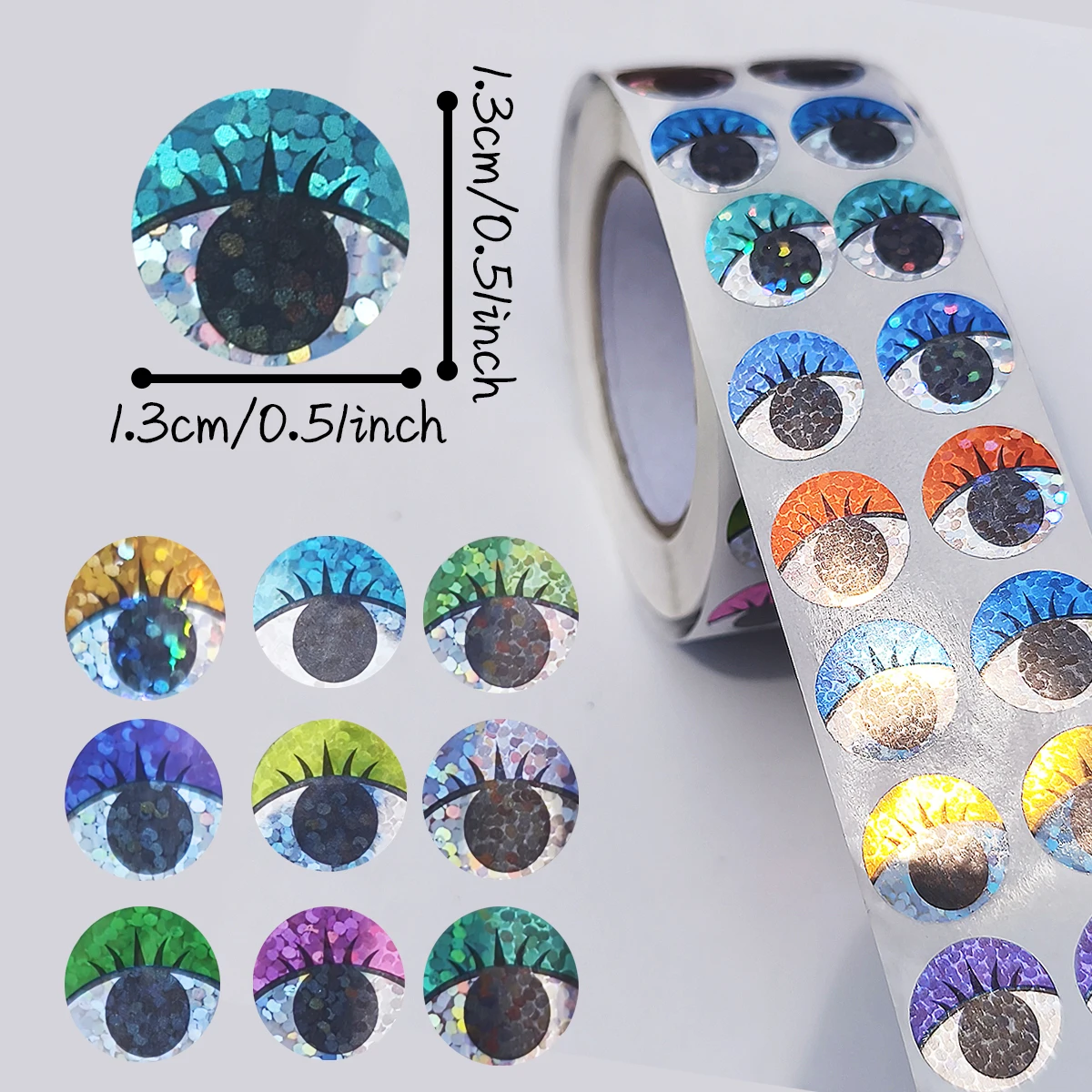 2000 Pcs Holographic Eye Stickers Roll – Self-Adhesive Eyelash Design Labels for DIY Crafts, Gift Wrapping.