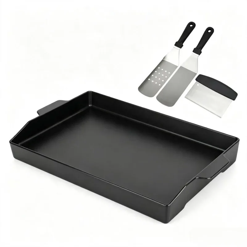 Outdoor BBQ Cast Iron Griddle Pan Flat Skewer Cooking Plate for Gas Grill Backyard Patio Barbecue Cookouts