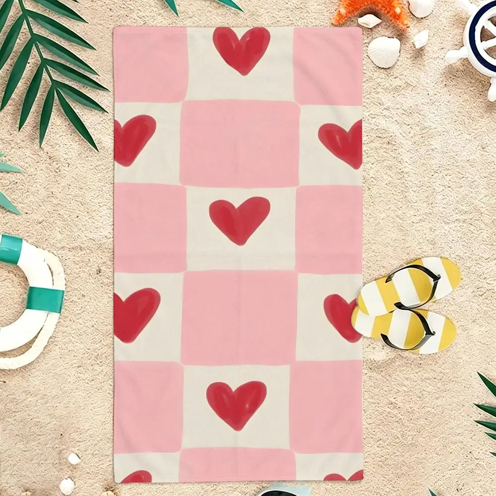 Heart Check Y2K Pastel Pop Graphic Towel Microfiber soft Beach Towel for Travel Fitness Sauna Bathing Camping