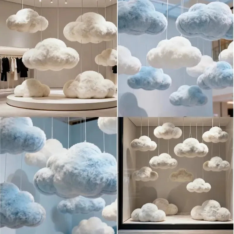 H385 Soft Foam 3D Synthetic Cloud Decoration for Mall Atrium Exhibition Hall Shop Winter Window Display