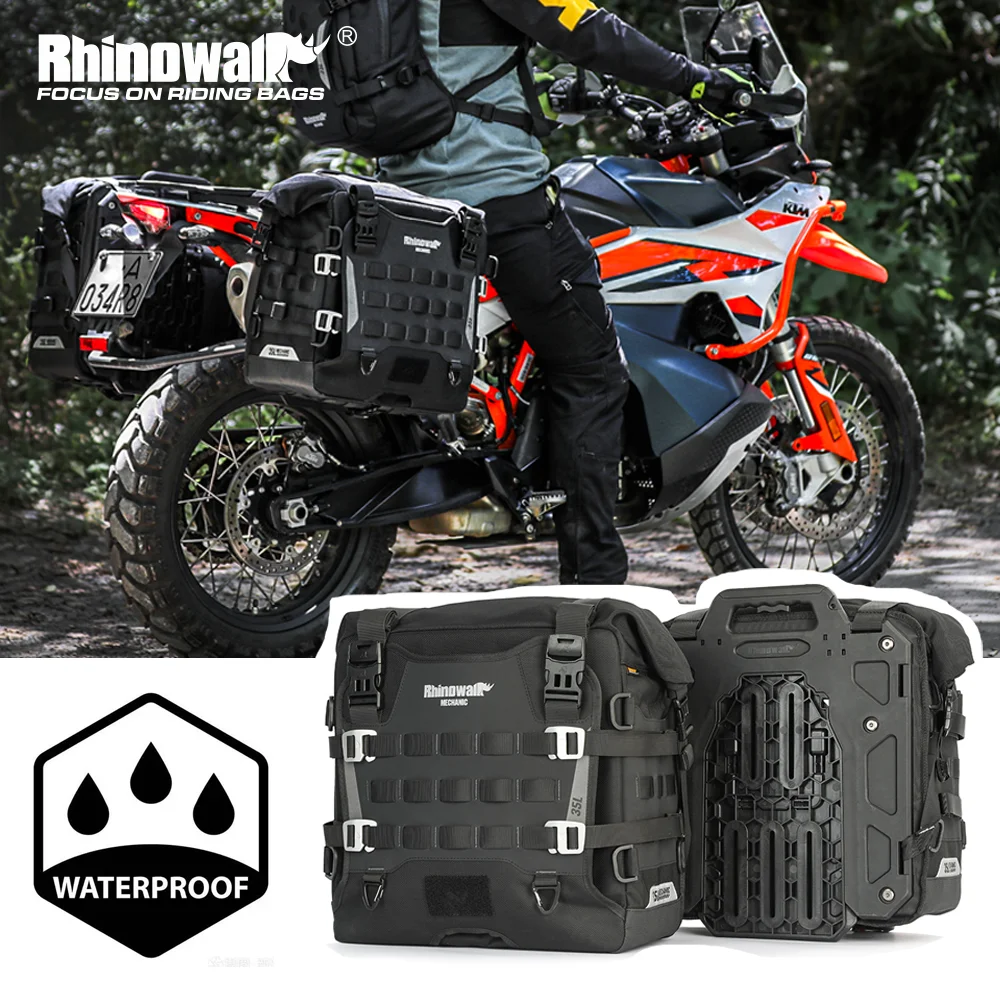 

Rhinowalk Motorcycle Bag 1 Or 2 Piece 35L Quick Release Side Saddlebag With Anti-Theft Back Panel Support Board Molle System