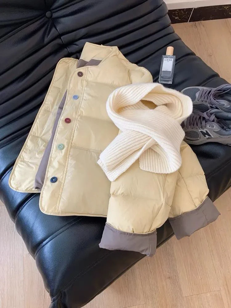 Winter Warm With Scarf Parkas Women Y2k Streetwear Loose Single Breasted Crop Puffer Korean O Neck Fluffy Down Coats New