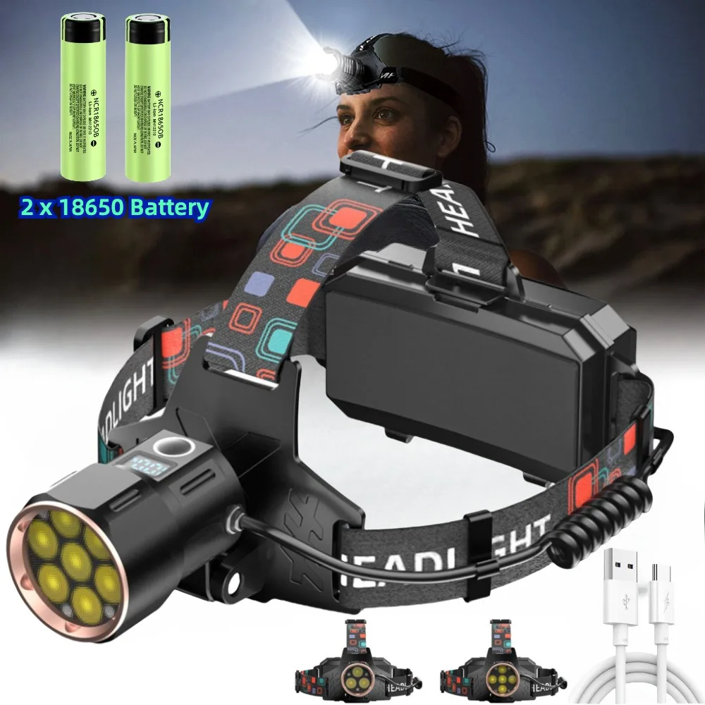 

Налобный фонарь высокой мощности Sensible 90 ° Вращающийся уличный водонепроницаемый рабочий налобный фонарь, 2*18650 для охоты, рыбалки на открытом воздухе