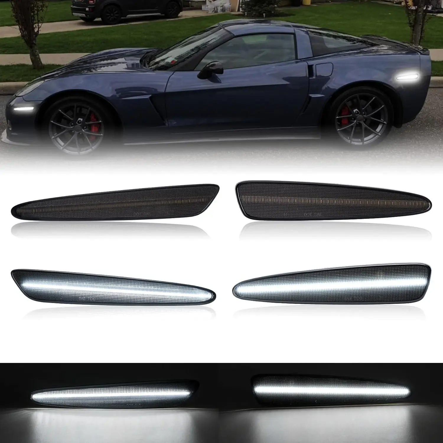 LED Side Marker Light Smoke Lens White Front Rear Turn Signal Lamp 12V For Chevrolet Chevy Corvette C6 2005-2013 Auto Accessorie