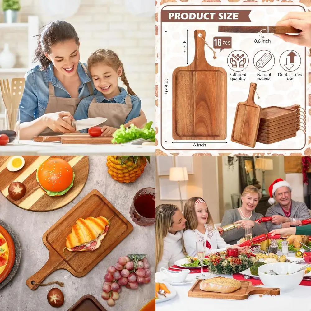 

Набор разделочных досок из дерева акации, 16 предметов, с ручкой, 12x6 дюймов, для декора кухни и стола, идеально подходит для кусочков, пиццы, хлеба,