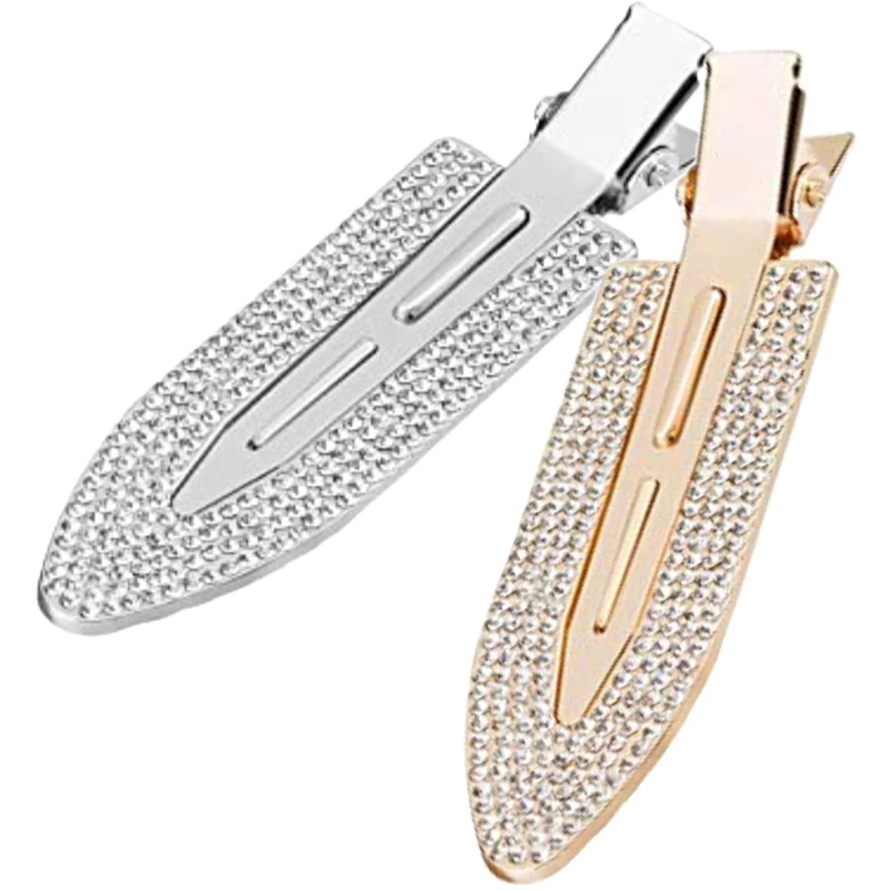 

2pcs No Crease Clips Rhinestone Flat Hairpins Sparkly Hair Barrettes For Makeup Bangs Styling Non Bend Women Creaseless