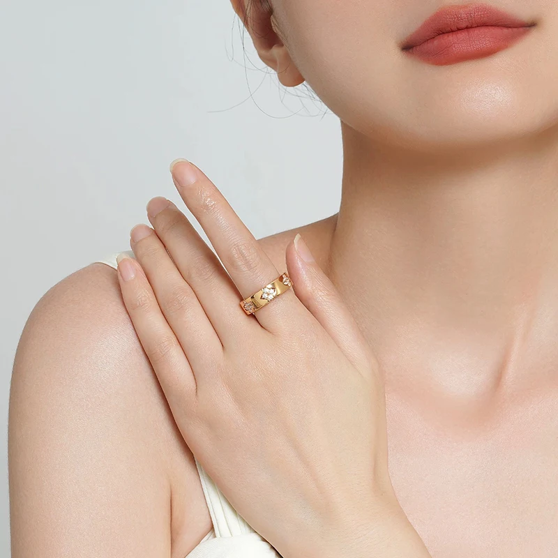 WOSTU مويسانيتي البرسيم هوب أقراط خاتم الخطوبة للنساء ، 925 فضة الذهب البرسيم طقم مجوهرات عيد الميلاد السنة الجديدة هدية #2