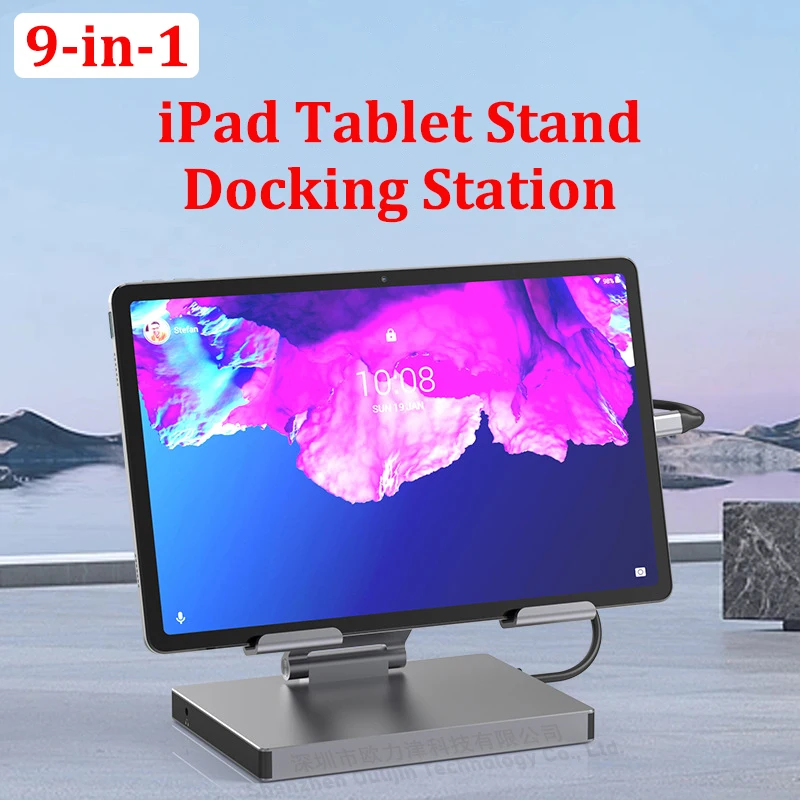 Folding charging tablet stand for phone with HDMI 4K 60HZ RJ45 1000M PD 100W multi USB-C HUB ipad pro docking station hd Dock