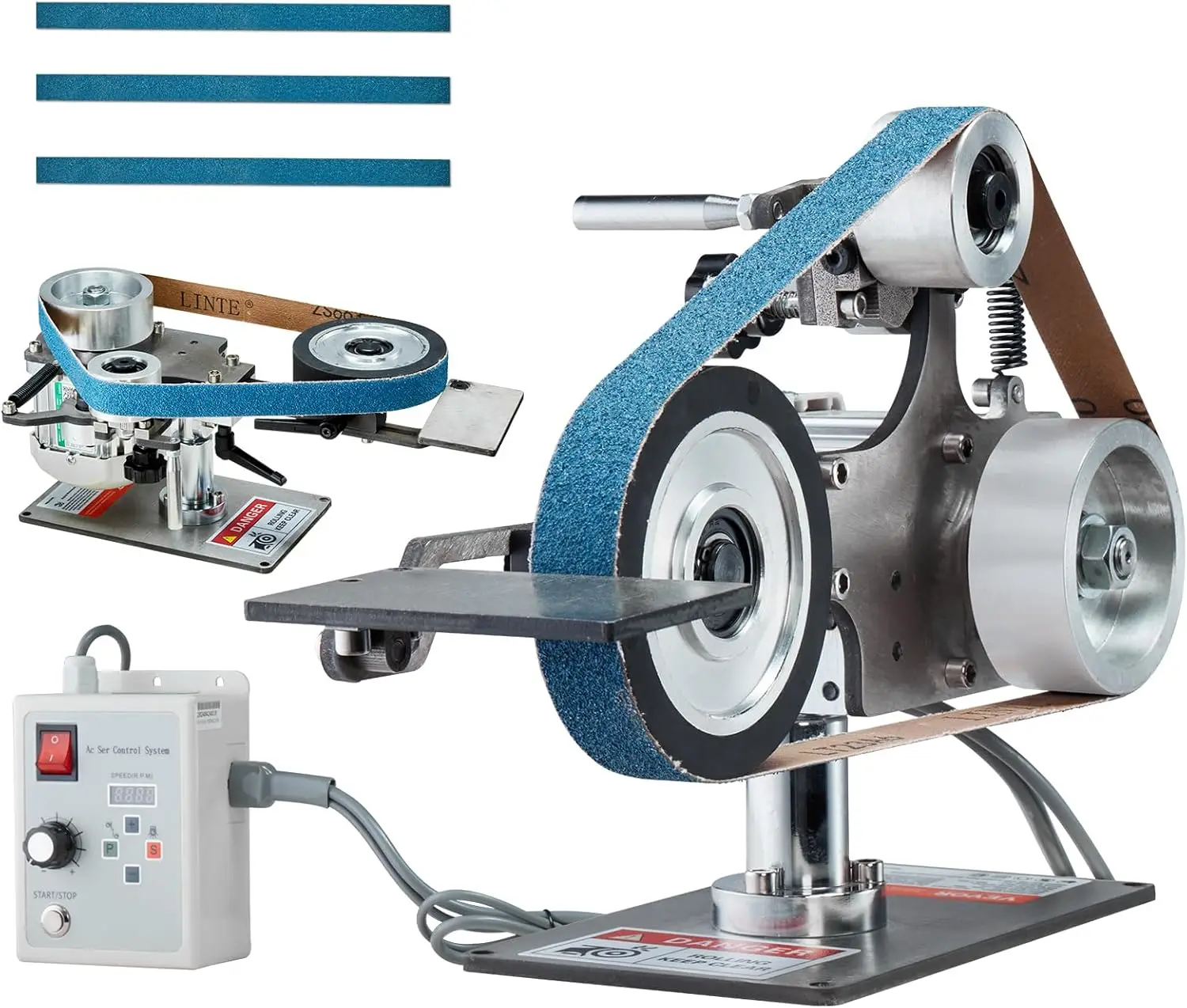 

elt Grinder Sander, 30 x 1-Inch Variable Speed Belt Polisher with VFD, 550W Polishing Grinding Machine with 2 Grinding