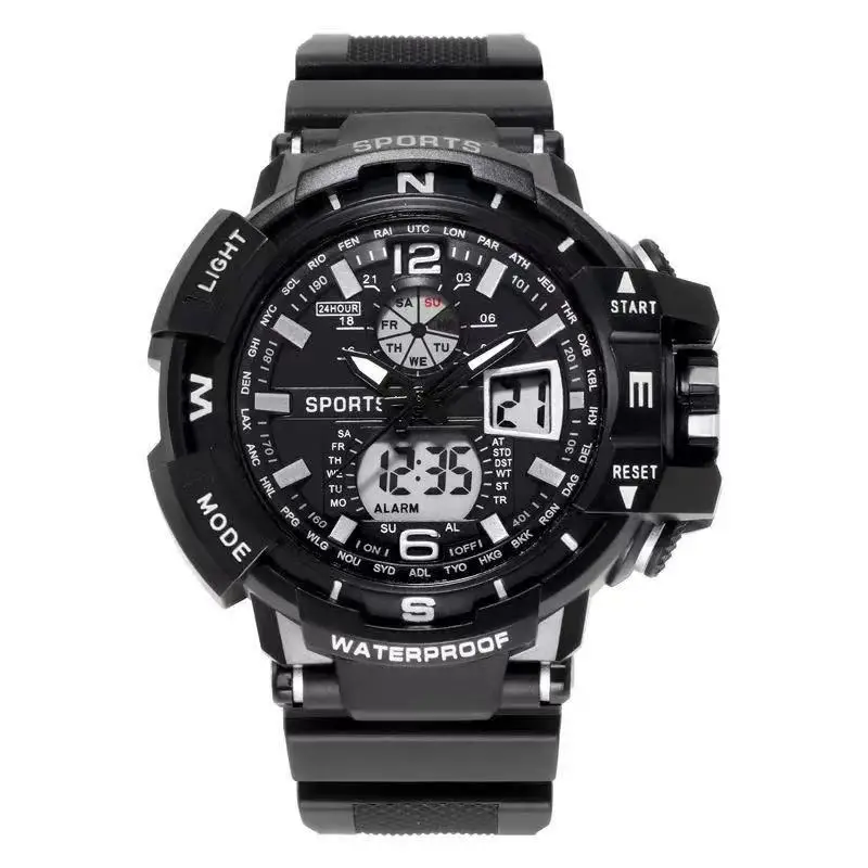 Мужские часы с большим циферблатом, студенческие многофункциональные спортивные часы на открытом воздухе, водонепроницаемые, с двойным дисплеем, светящиеся электронные часы для женщин