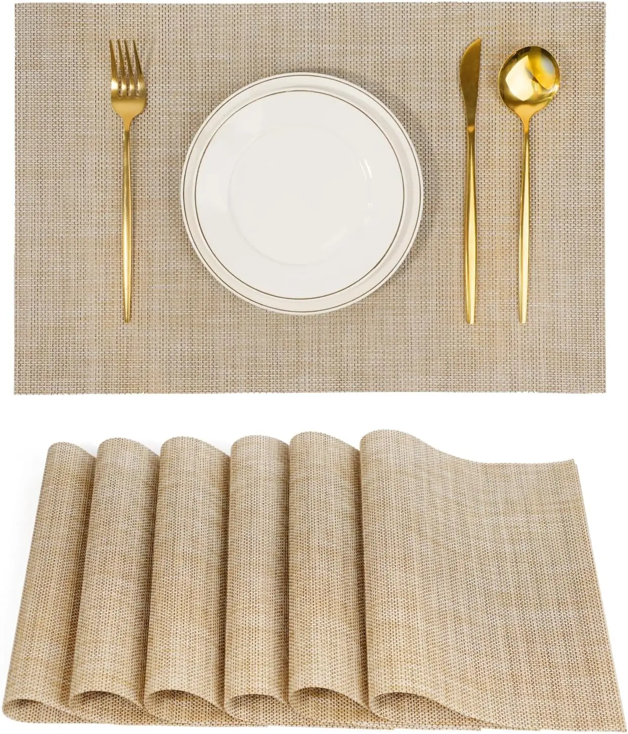 

Non-Slip PVC Placemats Set of 6, Heat Resistant Easy Clean Table Mats for Kitchen Dining, Beige