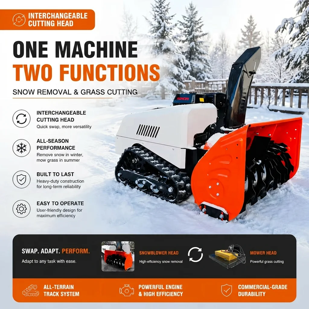 High Performance EPA Euro V Hybrid 15HP  Crawler Multi Functional Cleaning Equipment with Mower and RC Snow Blower