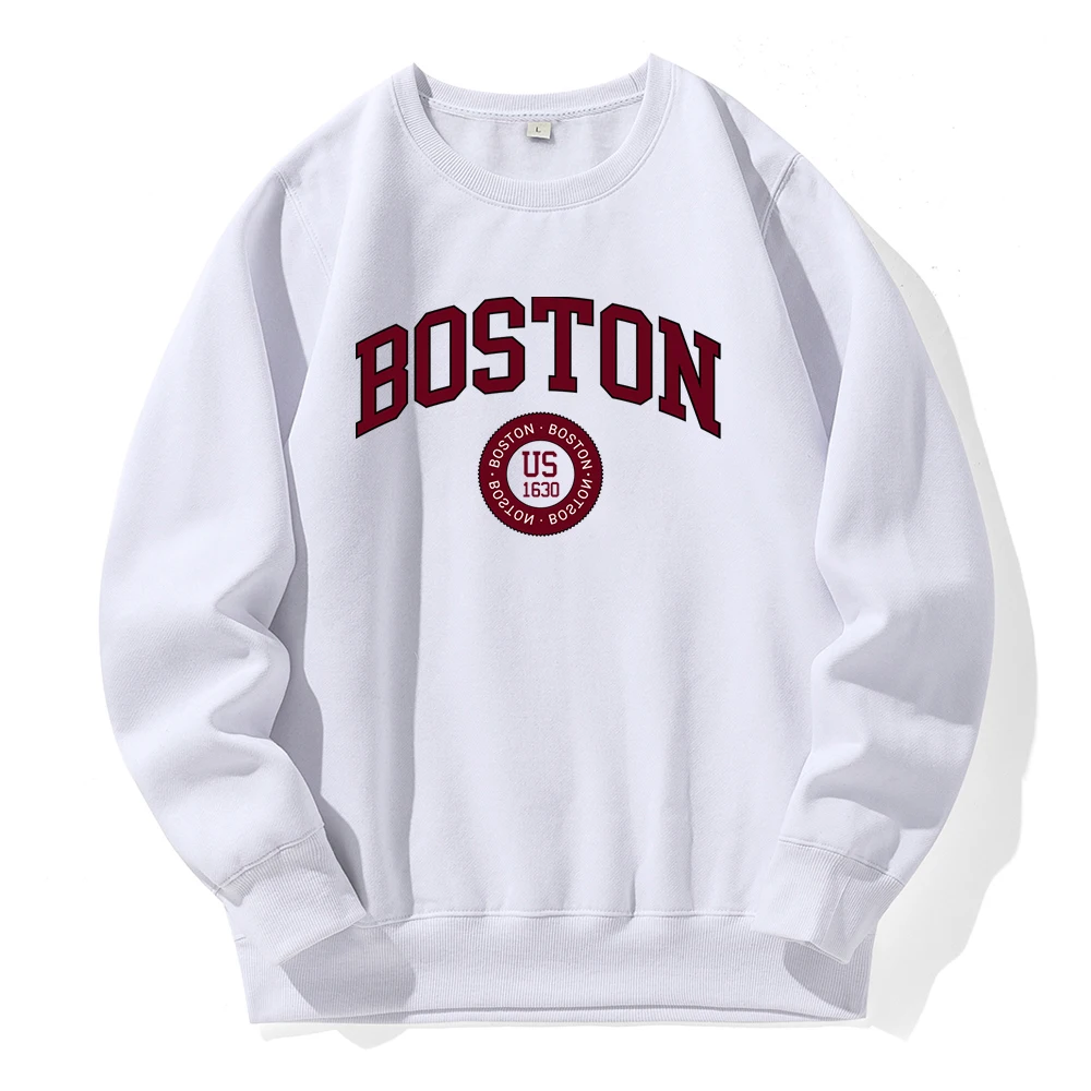 

Boston City Us Founded In 1630 Men Hoody Warm Fleece Crew Neck Tracksuit Fashion Classic New Hoodie Sports Street Loose Hoodies