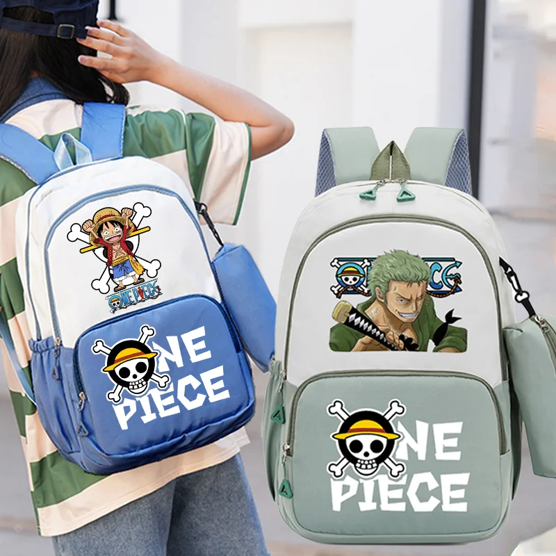 One Piece Backpack Student Large Capacity Men Sport Laptop Bag with Pencil Case Cartoon Anime Figure Schoolbag Birthday Gift