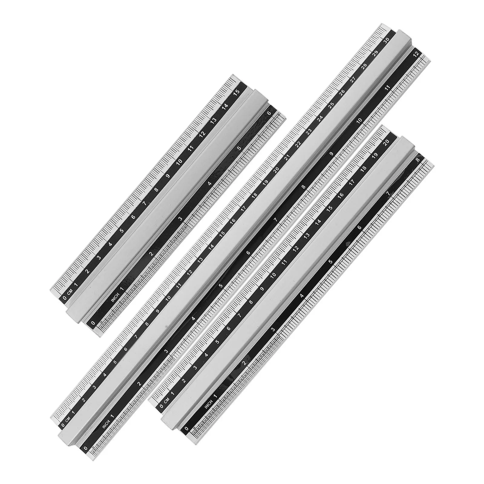3Pcs Aluminum Ruler Set Raised Grip Multi-Use Measuring Tools Geometry Drawing Stationery Office School Supplies