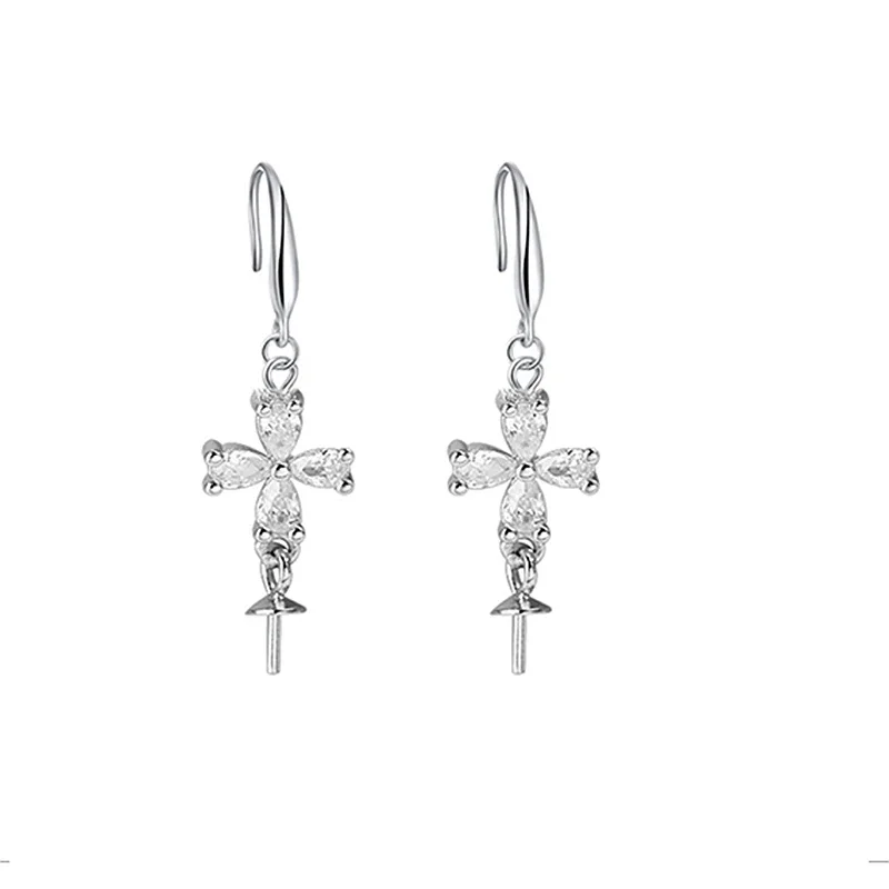 

925 Sterling Silver Drop Earrings Women 8-10mm Pearl Bead Semi Mount Earrings Hook Engagement Wedding Elegant Setting