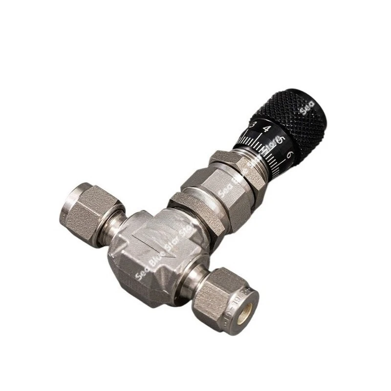 Double Card Sleeve Trimmer Valve, Black Vernier Handle Stainless Steel, Series Low Flow Control Valve
